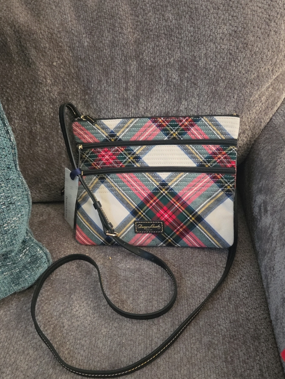NWT Dooney & Bourke Tartan Plaid East/West Triple Zip Crossbody Bag